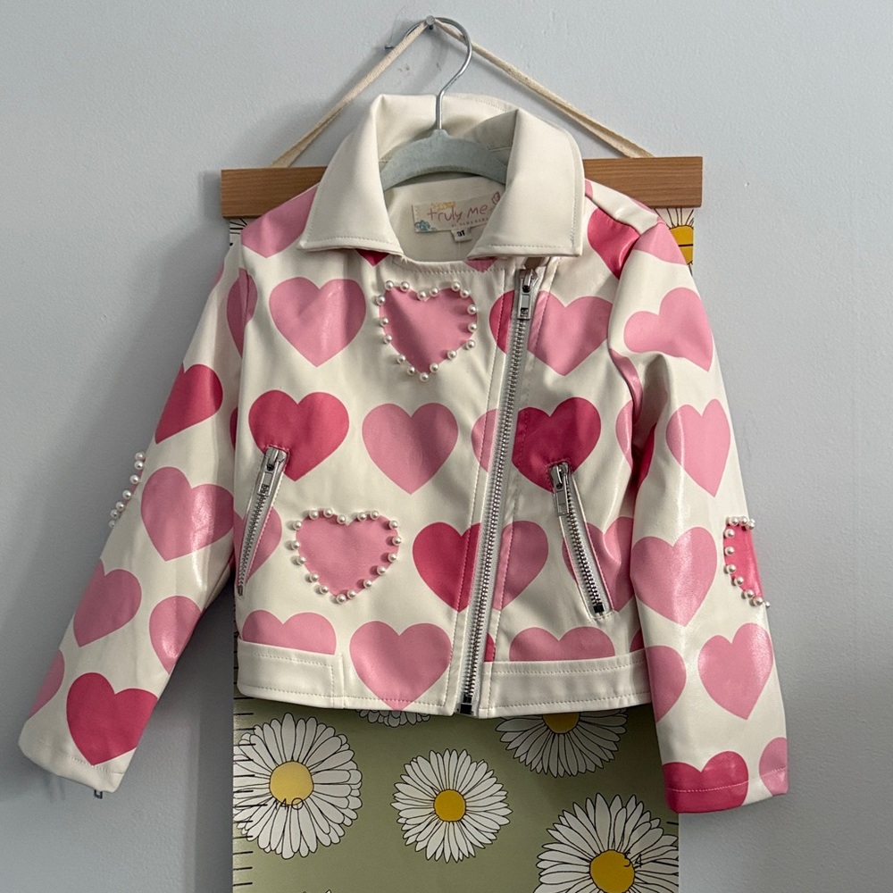 Pink Heart Kids Moto Jacket